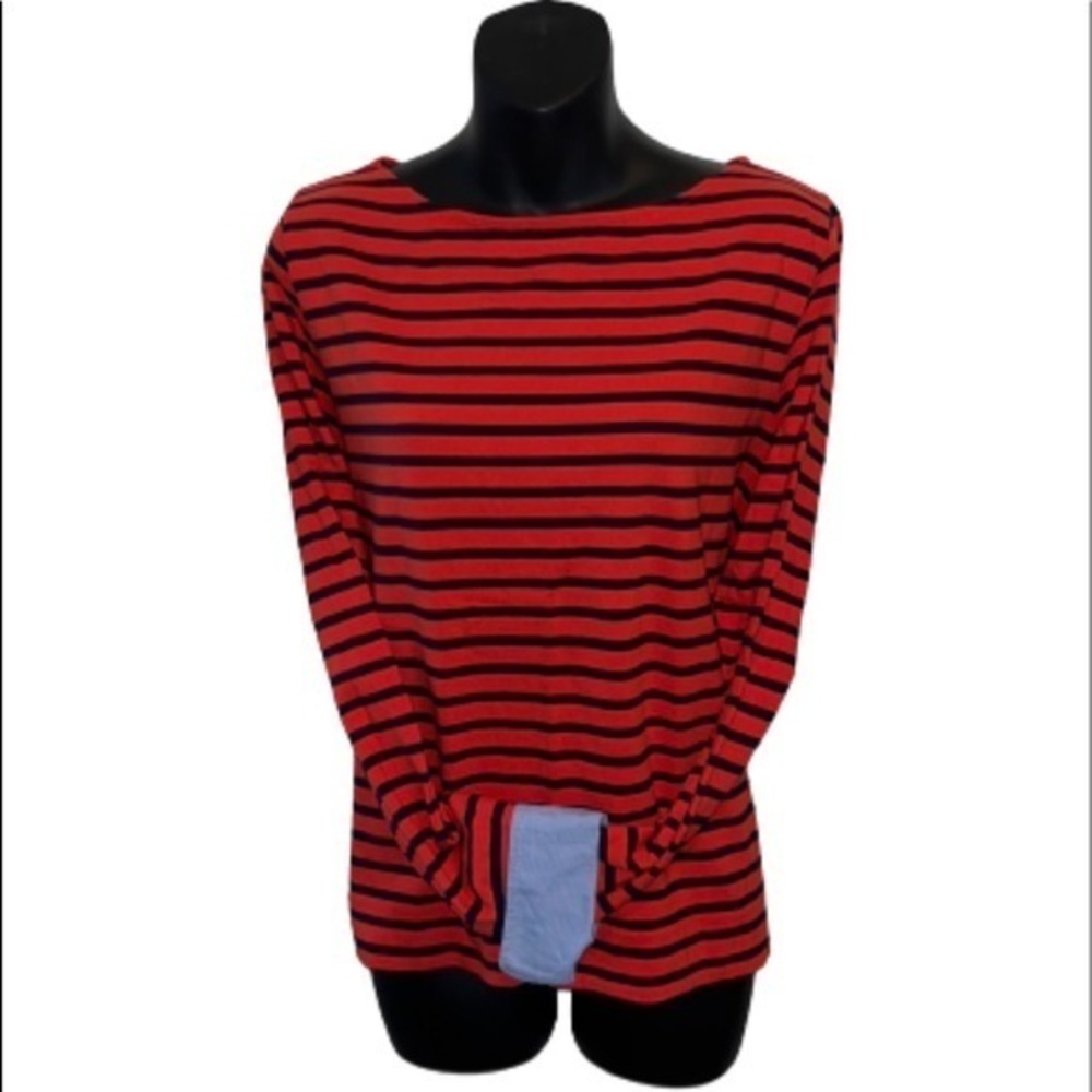 J Crew navy/red striped long sleeve top with dress shirt wrists size L